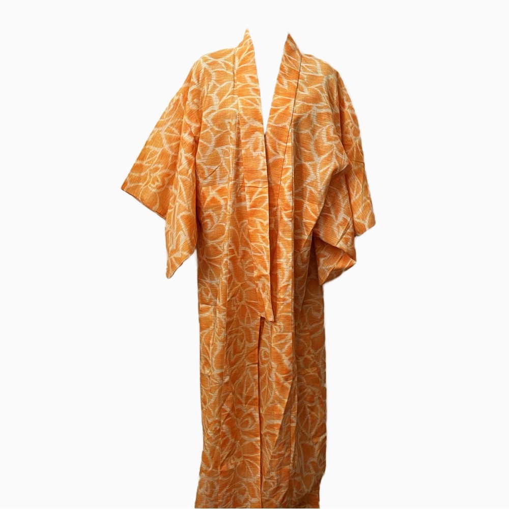 Full Length Kimono in a floral tangerine orange and white.